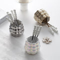 Luxury pearl fruit picks ceramic storage jar creative fork spoon home stainless steel fruit fork set wholesale