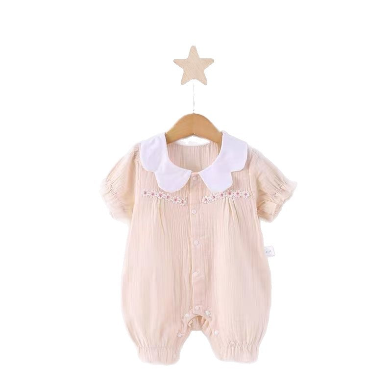 Summer romper for baby girls, short-sleeve princess style, newborn outfit, super cute crawling suit for outdoor wear