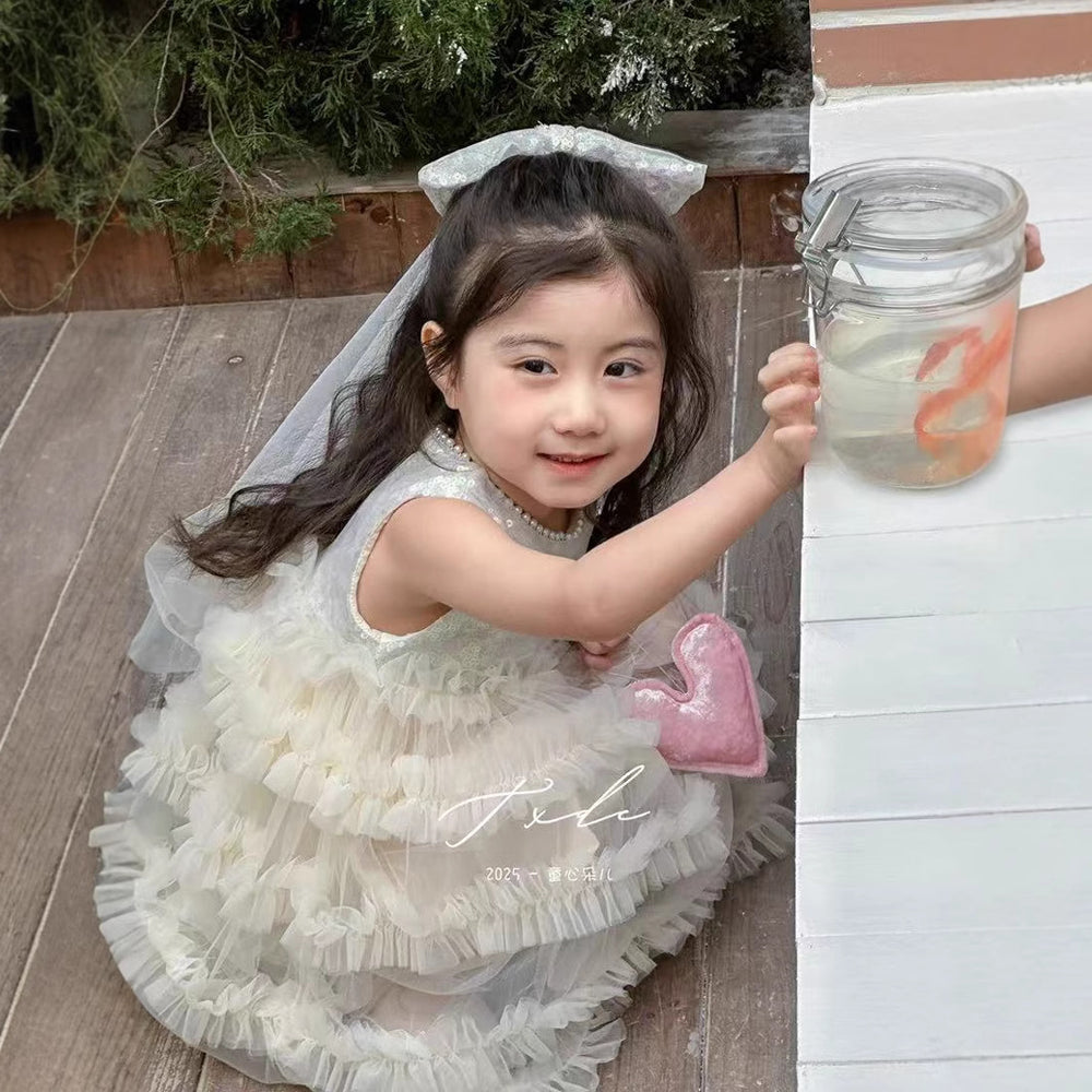 Girls' dress  summer new style chic little girl sequin vest dress pearl collar cake skirt trendy