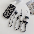 Minimalist crystal square electroplated heart bracelet with transparent star and bear charms, black and white bead phone case charm accessories