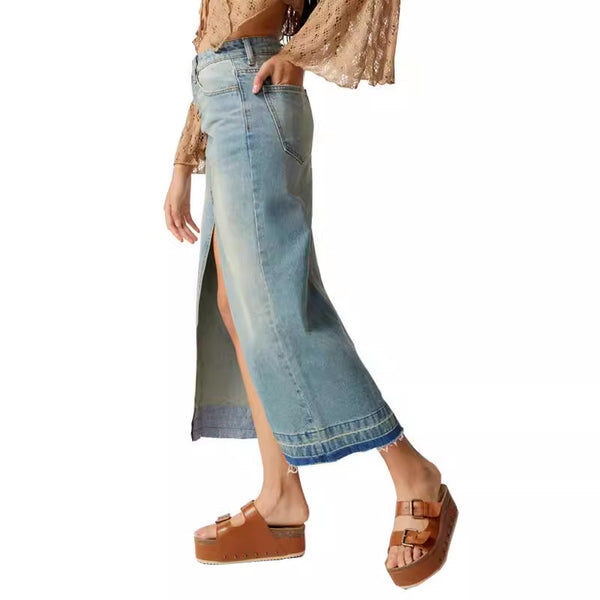 European and American  supply fashion women's loose split straight denim skirt