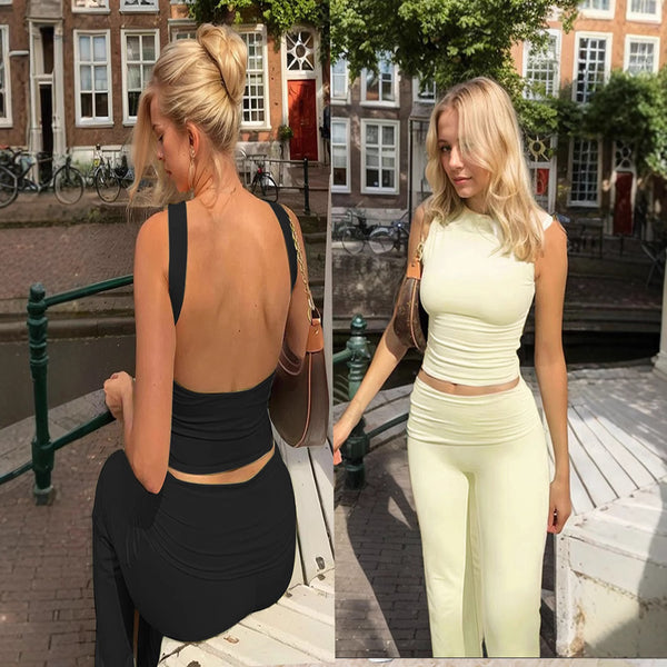 women's clothing versatile commuter fashion suit summer new sexy halter top trousers two-piece set