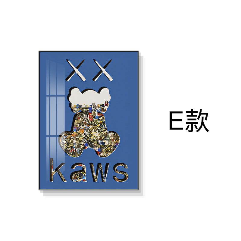 Kaws tide brand living room decorative painting modern real Lego building block cardboard floor hanging painting porch walkway crystal porcelain painting