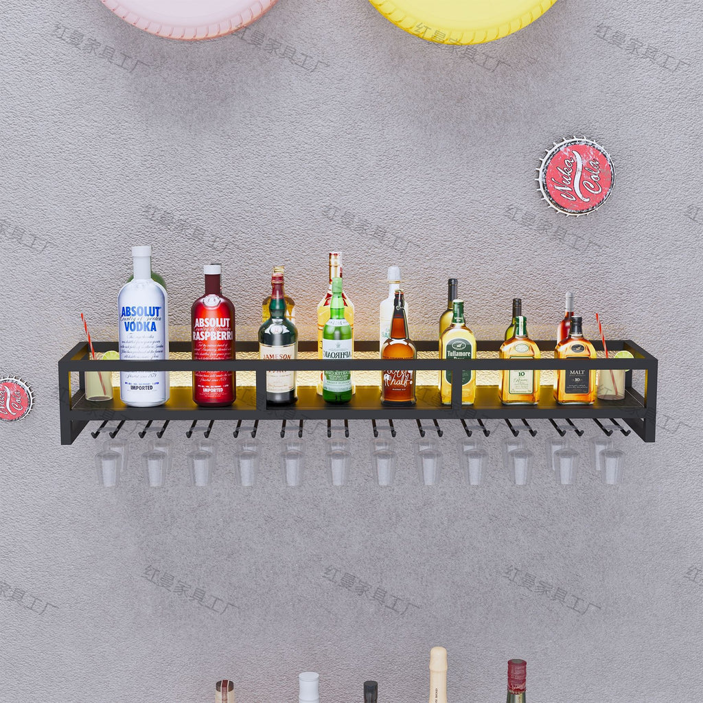 Nordic creative simple bar wrought iron wall wall hanging decoration red wine bottle storage rack goblet hanger