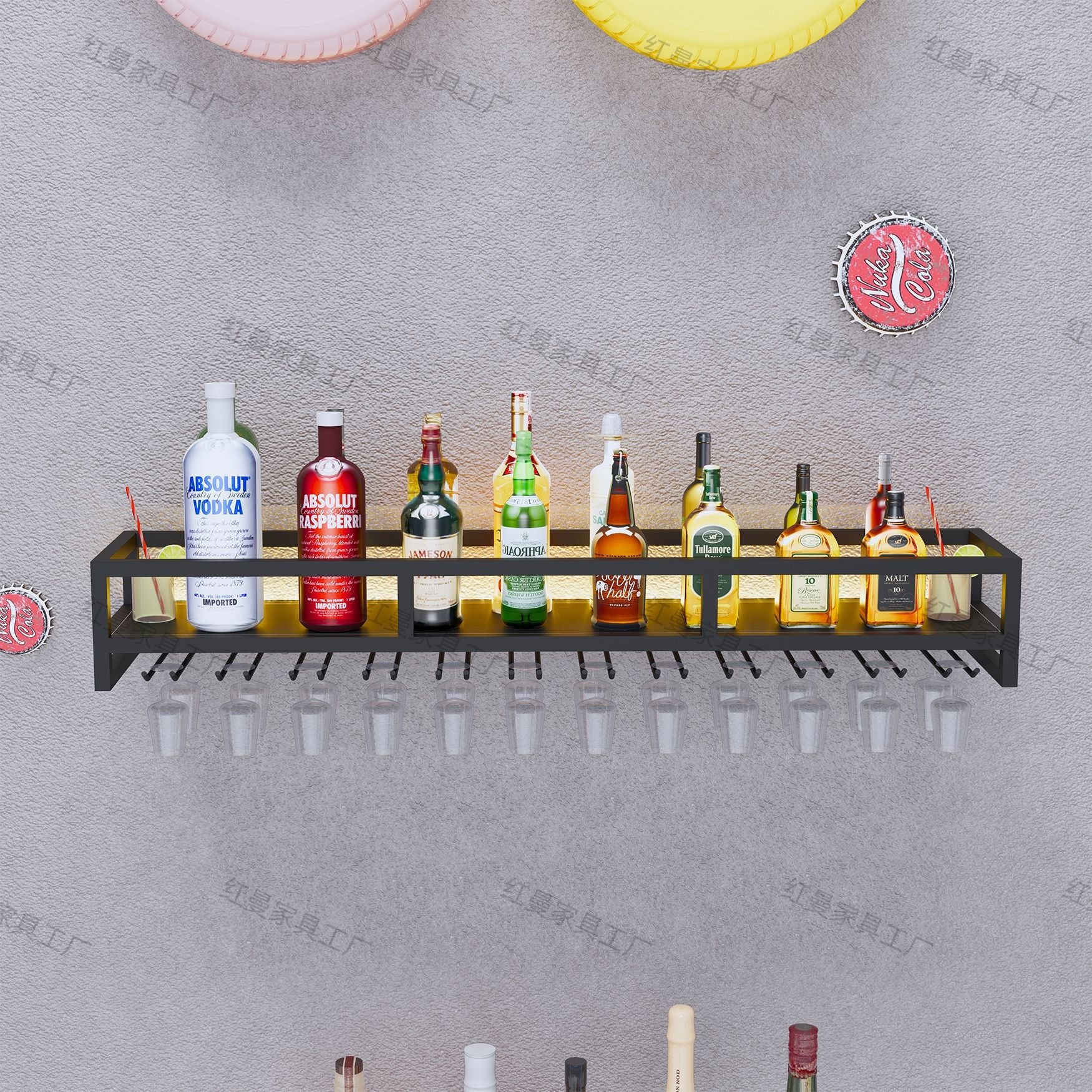 Nordic creative simple bar wrought iron wall wall hanging decoration red wine bottle storage rack goblet hanger