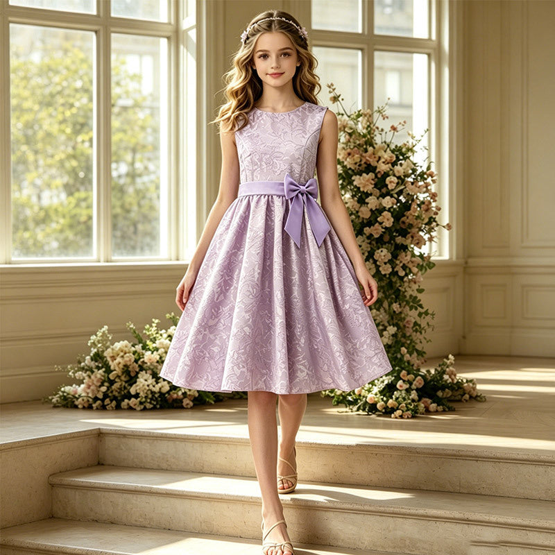 European and american style teen girls' formal dress - embroidered gold thread sleeveless vest dress - a-line silhouette - slim fit - sizes 13y-16y - in stock