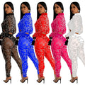 C6549 cross-border   fashion women's solid color mesh rhinestone long sleeve top and pants two-piece set