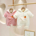 Autumn winter baby super cute k-stylefleece-lined hooded outing clothes newborn style flannel home crawling clothes