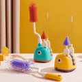 Baby cleaning brush set - includes cup brush, straw brush, storage box, base, silicone nipple brush, and bottle brush