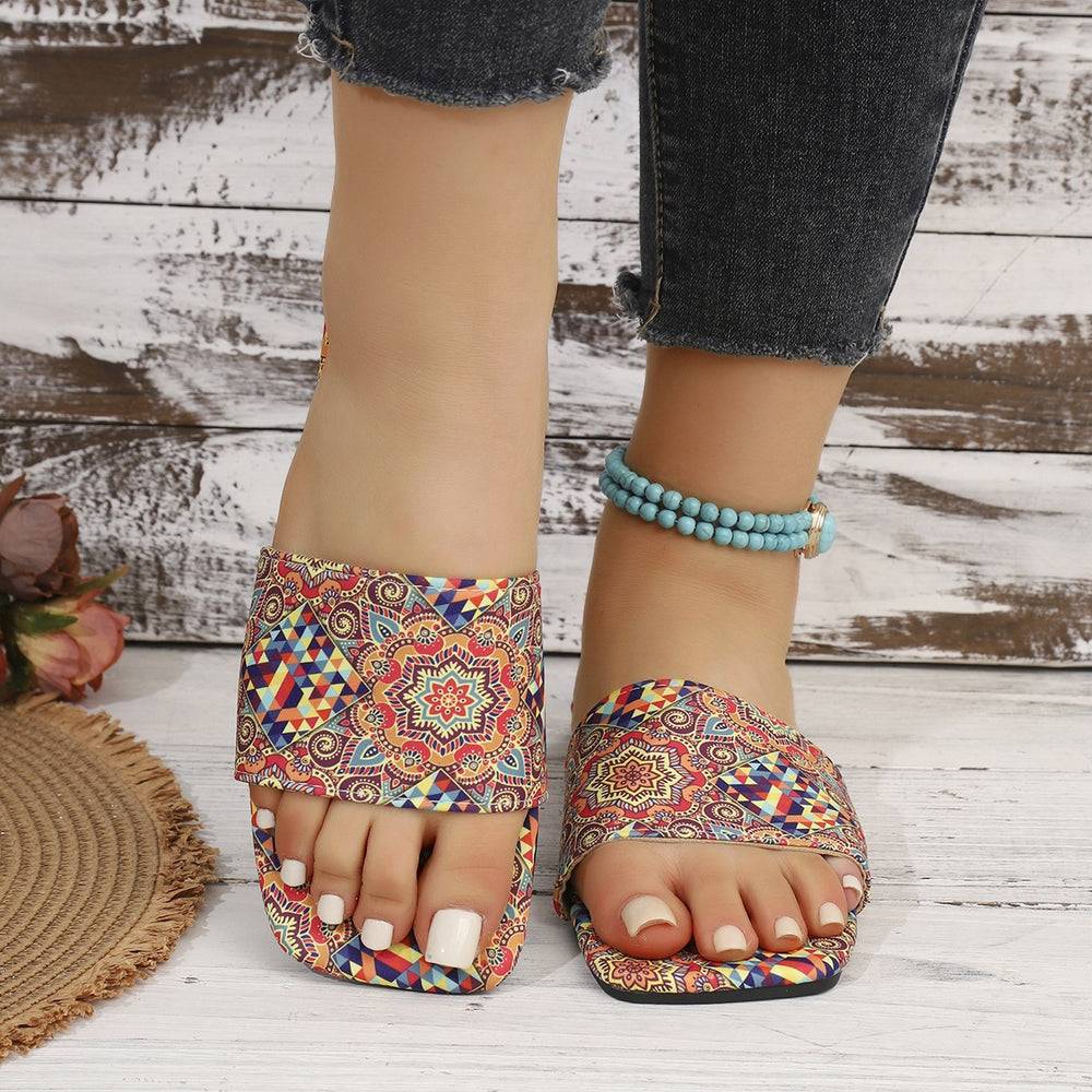 plus size flat sandals women's ethnic style summer new breathable printed open toe roman style sandals and slippers