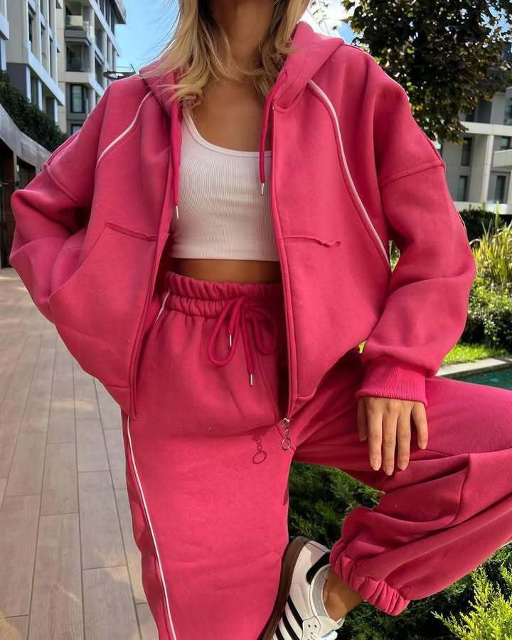 Europe, America,    autumn and winter women's clothing new casual fashion sports striped cardigan hooded pants