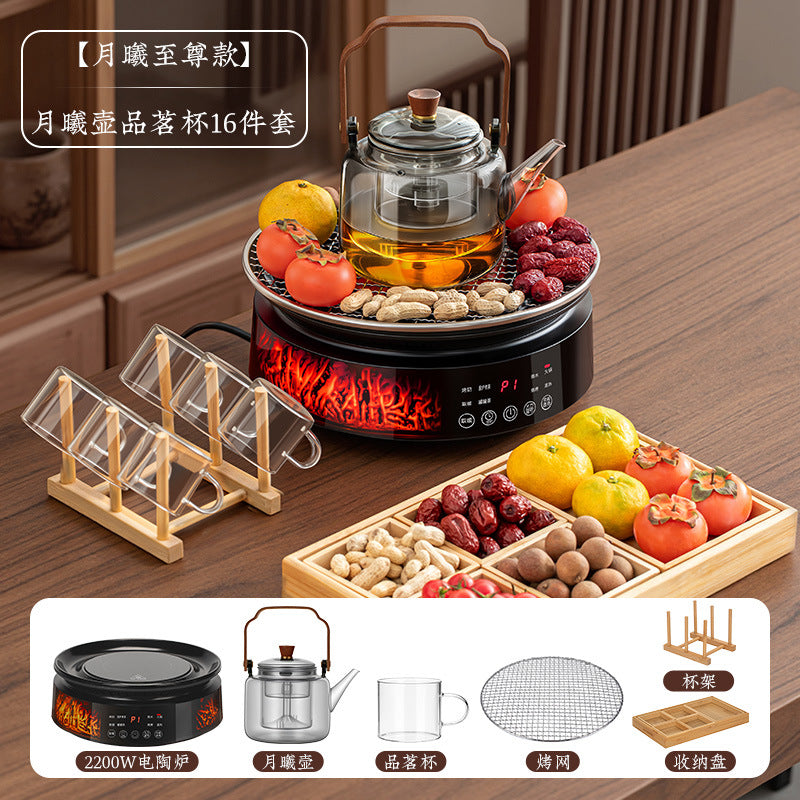 Full screen imitation charcoal electric ceramic stove tea making set glass teapot health tea stove indoor tea making equipment