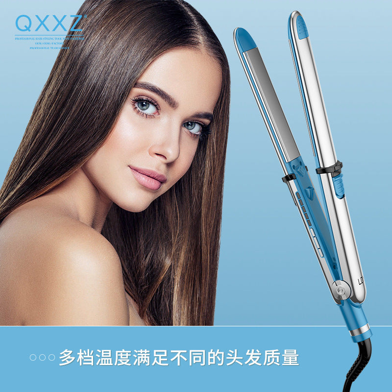 Cross-border new stainless steel splint multi-functional hair straightener plate with its own lock can be rolled straight dual-purpose curling iron splint