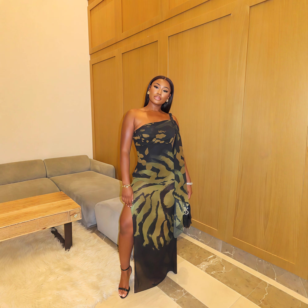 European and american cross-border chic women's clothing:  autumn new sleeveless one-shoulder ribbon bandage tube top long slit dress