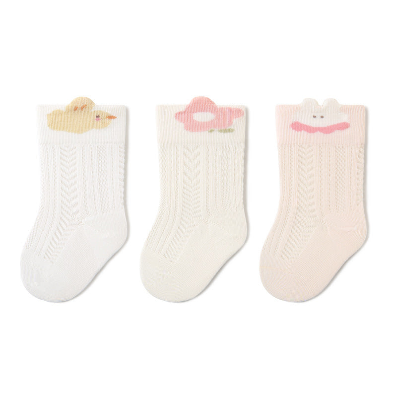 Babylon baby mid-calf socks combed cotton mesh cartoon kids socks spring and summer new arrival loose mouth anti-mosquito socks category a