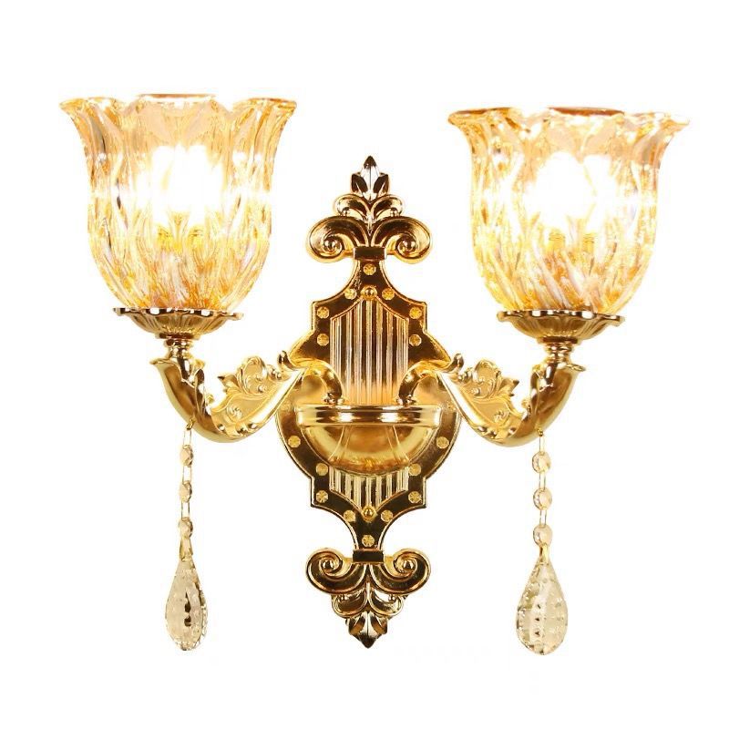 European-style crystal modern wall sconce for living room, background wall, bedroom, bedside, hallway, stairway - double-headed high-end wall lamp