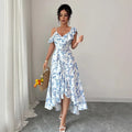 & independent store hot-selling printed ruffle-trimmed short-sleeve dress