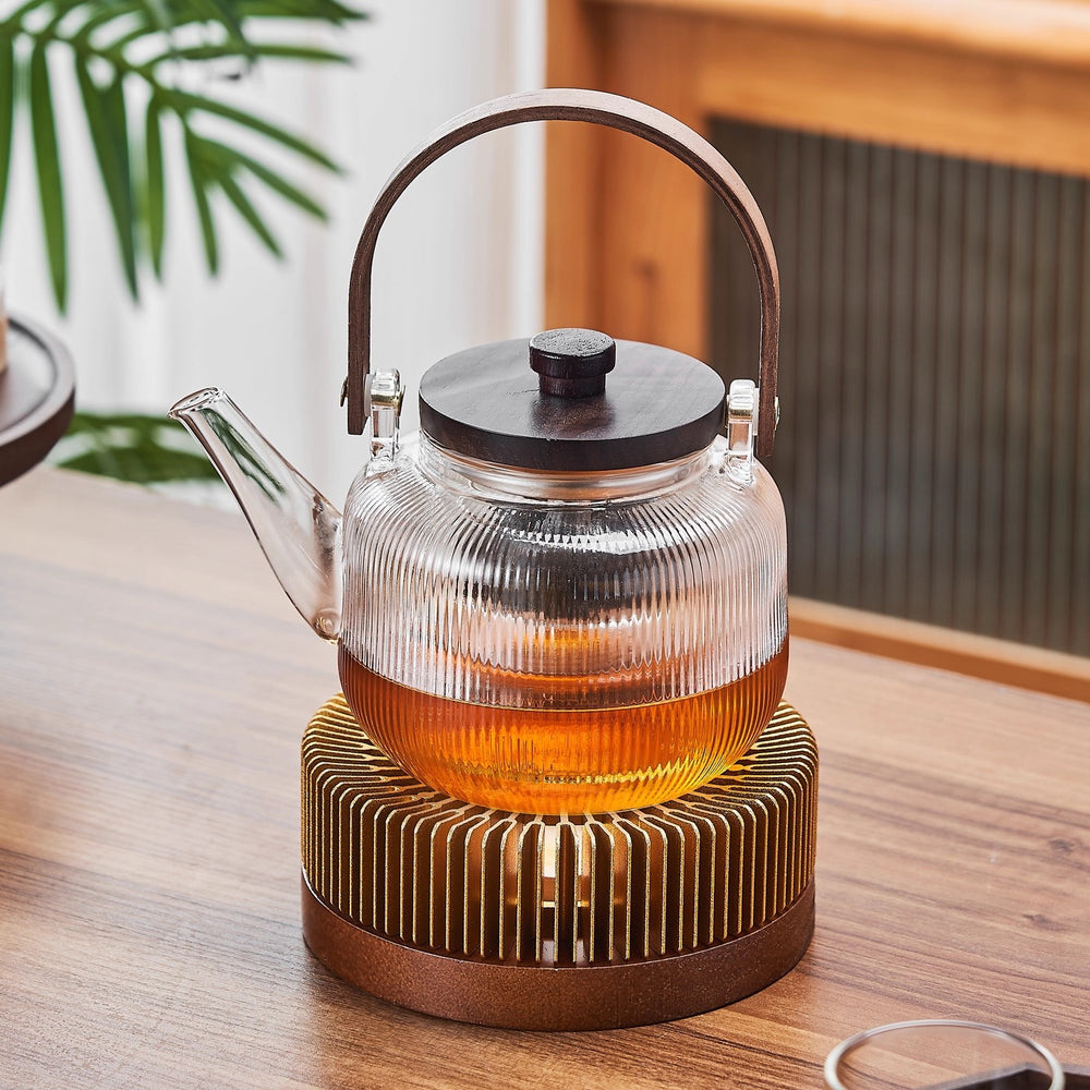 Japanese-style north american black walnut tea set - home glass teapot, high-temperature resistant afternoon fruit tea brewing set