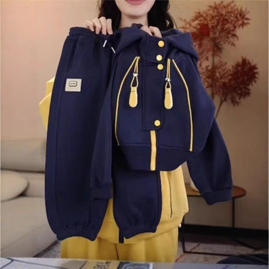 Kids' spring/autumn outfit set : new stylish and trendy sporty casual hooded two-piece set for boys and girls