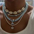 Wholesale blue beaded necklaces - european and american cross-border jewelry, summer fashion ins style, high-end seashell design necklaces