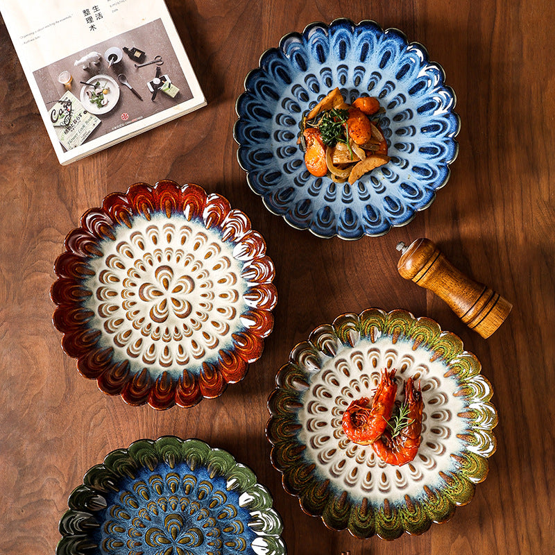 Retro creative kiln irregular ceramic plate stylish high-looking relief hotel restaurant dessert plate western food plate