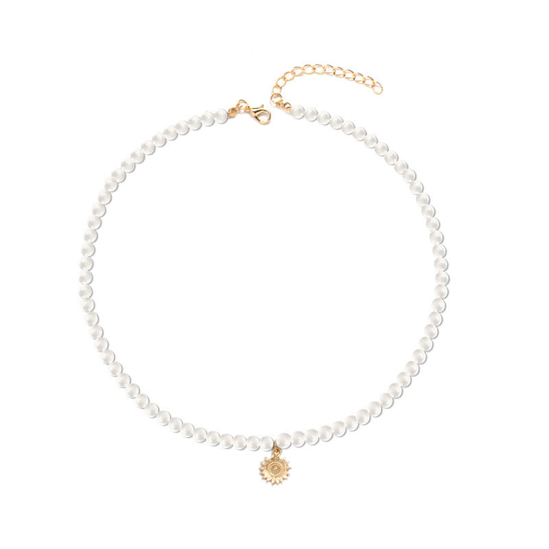 Pearl necklace wholesale fashion cross-border pendant jewelry alloy sun niche light luxury high-end sweater necklace for women
