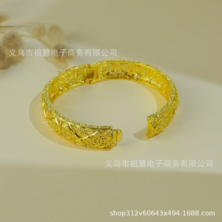 dubai-style gold-plated floral bangle for women, perfect as a summer beach party or birthday gift