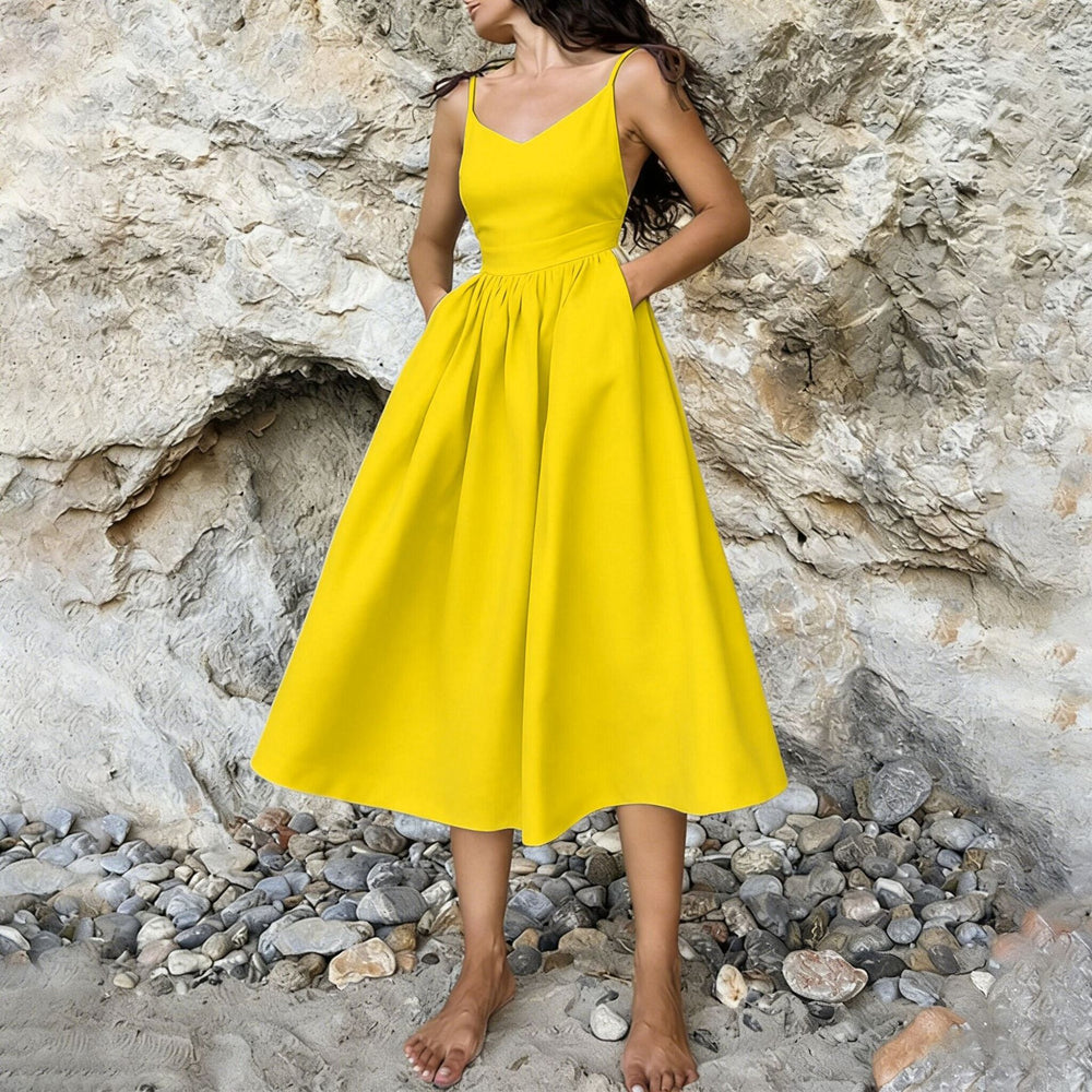 cross-border e-commerce women's fashion: european and american summer new arrivals - elegant and sexy strappy backless cami dress