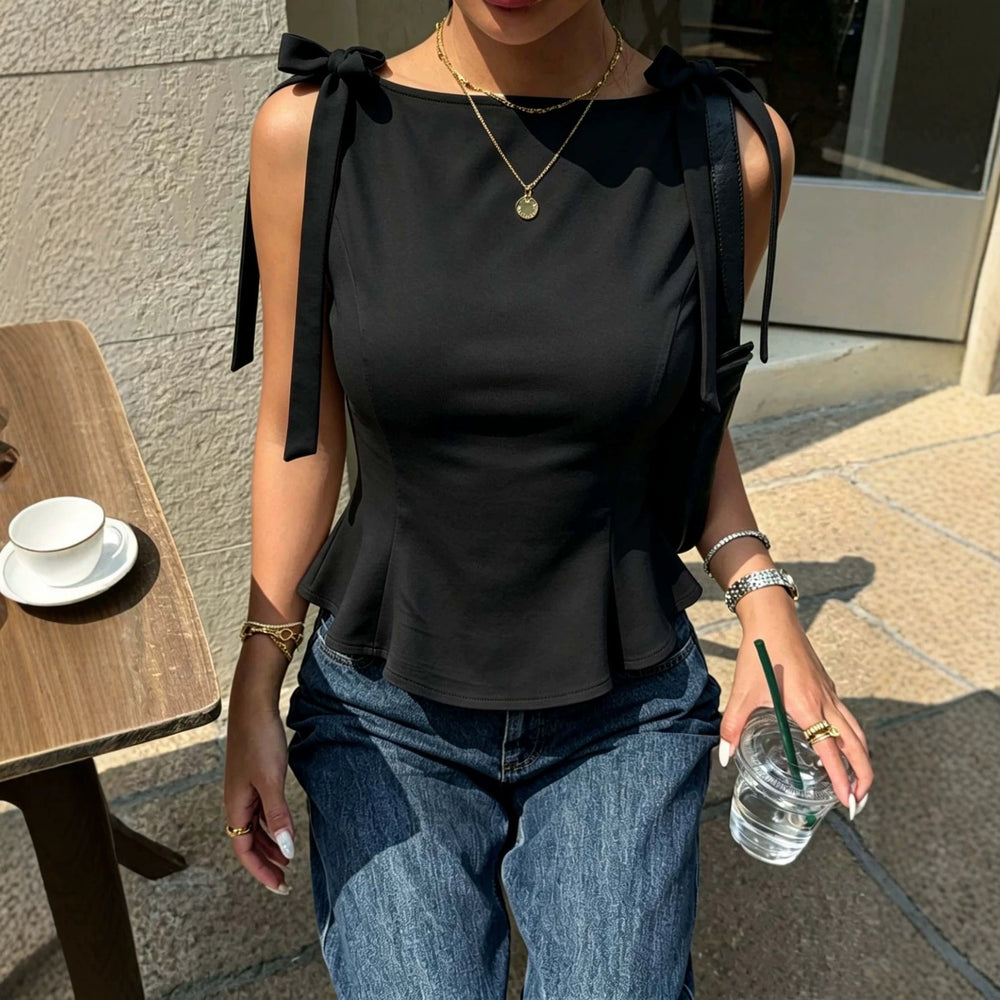 fashionnew arrival sleeveless tops bowstie back waist slimming lookrufflestops women's summer