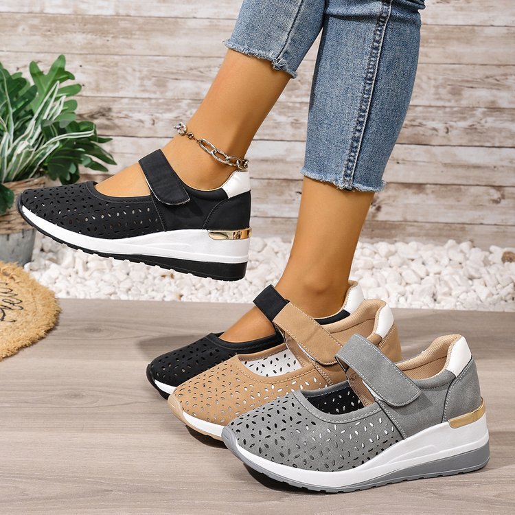 Exportplus size hole flats women's  summer new lightweight cut outthick sole velcro sandals  cross-border