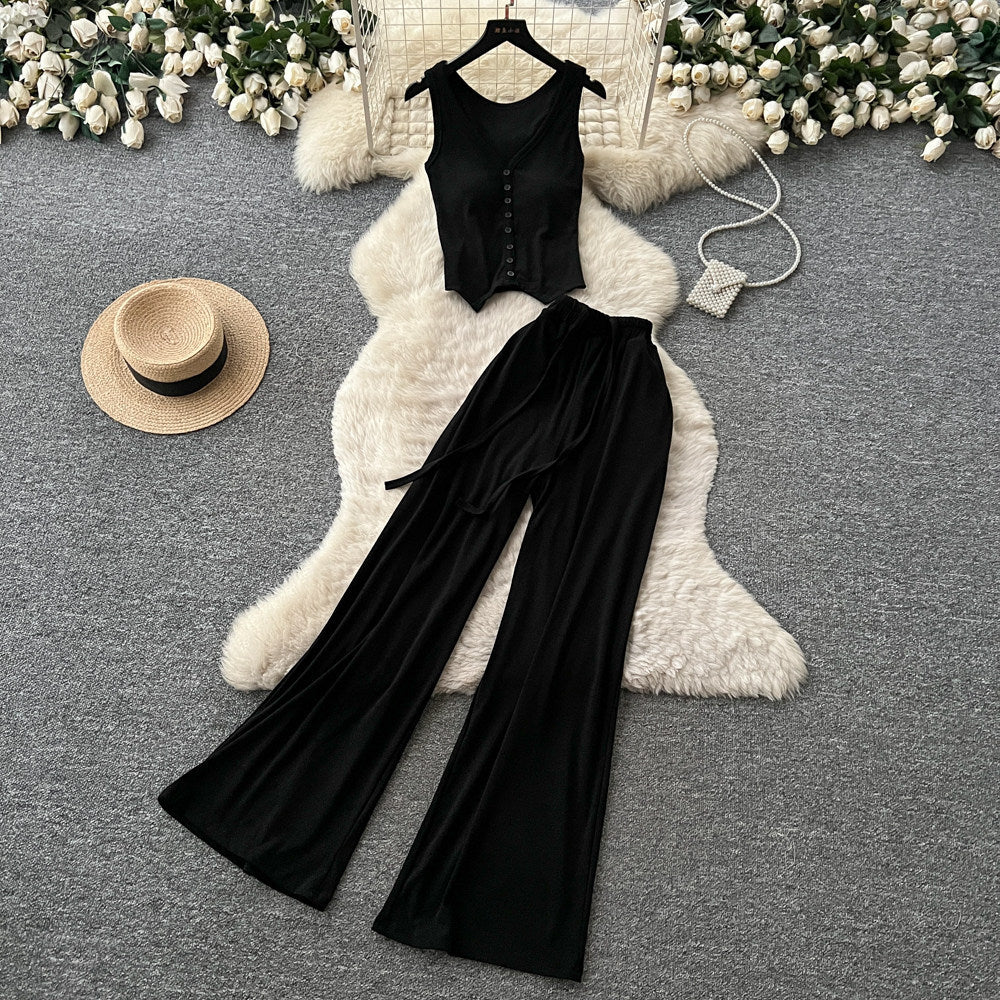 Salt style outfit work clothing style silm vest high waistloose pants women's summer lazy slimming lookeleganttwo-piece set