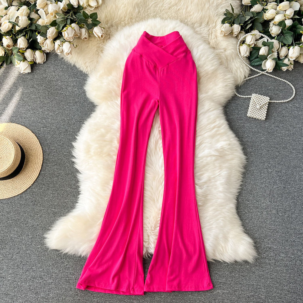 Popular ins wear casual pants for women niche style popular high waist silm micro flare pants sexy show figure yoga pants