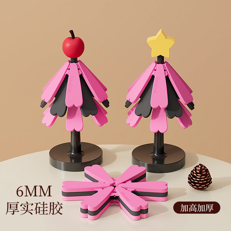 Christmas tree silicone insulation mat, a tree creative coaster, anti-scalding, foldable placemat, for home pot holder, daily use ornaments