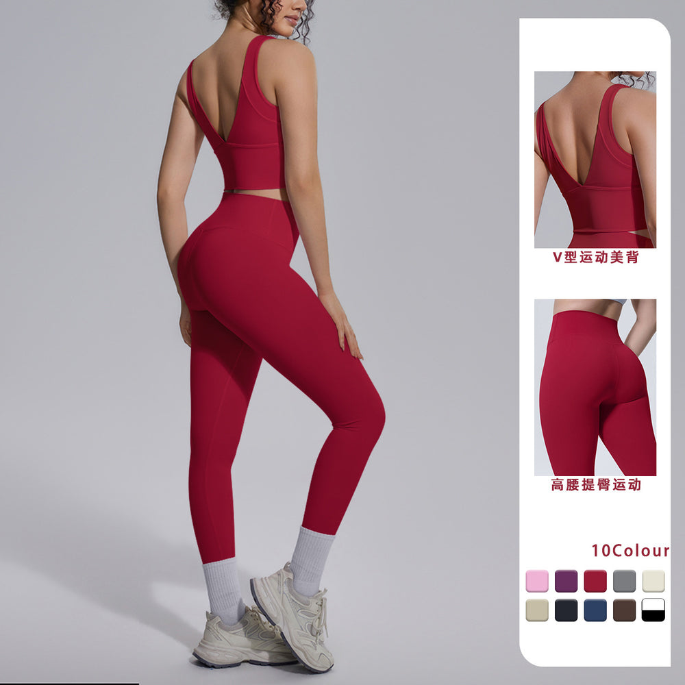 Naked-feel, form-fitting, quick-dry yoga set with a sexy racerback sports bra, high-waisted leggings, and butt-lifting design, perfect for outdoor running and fitness