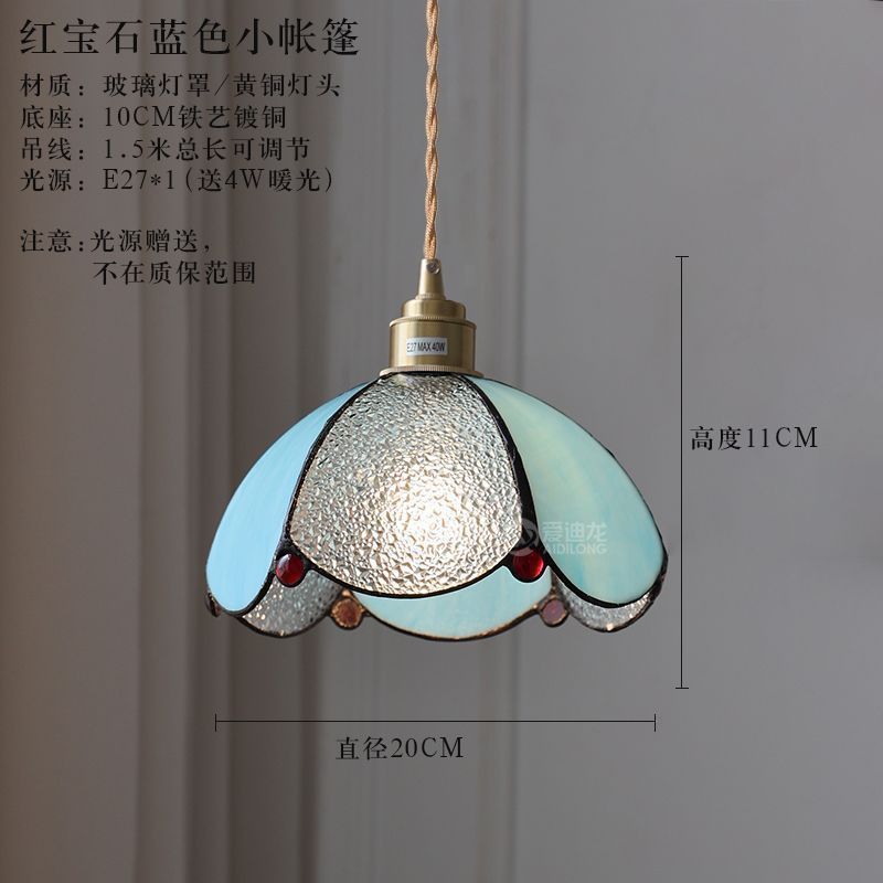 Vintage brass hand-soldered lamp, american style bedside aisle restaurant cafe stained glass pendant light