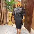 European and american fashion women's ol commute chic hotfix dress african   plus size rhinestone beaded maxi dress