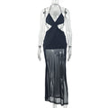 Fashion style export hot sexy women's backless pleated hip skirt halter wrap chest cross pure color long dress
