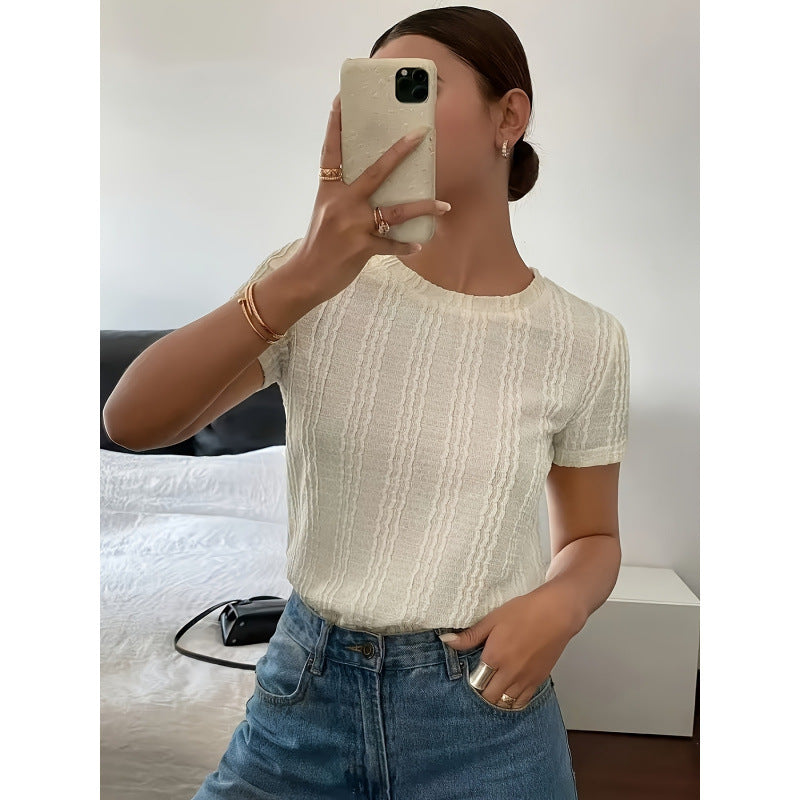 code new arrival  original women's pure color round neck short-sleeved casual style t-shirt texture