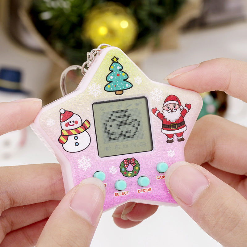 Five-pointed star pet feeding game console kids educational digital toy creative retro keychain pendant
