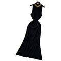 Qianjin wind sleeveless knitting silmdress women's summer k-style cut out breathablehigh waistslimming lookelegant long skirt