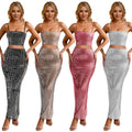 C7196 cross-border   fashion women's sexy camisole banquet dress long skirt set summer