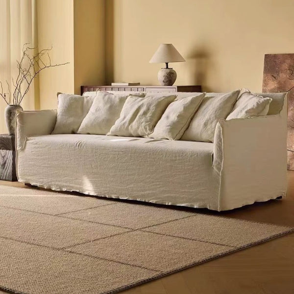 Modern simple linen removable and washable fabric sofa wabi sand wind small apartment straight row single person three person living room furniture