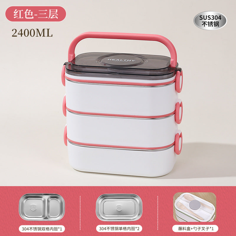 304 stainless steel multi-layer lunch box, office workers can enter the microwave oven for lunch, heat preservation lunch box, student bento box