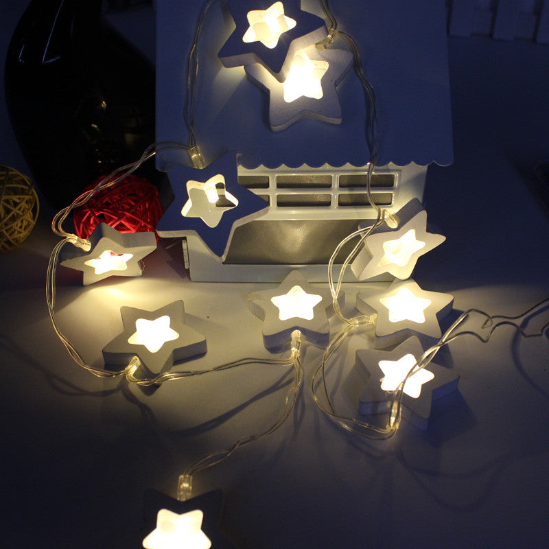 Cross-border e-commerce wooden heart-shaped five-pointed star LED light string USB battery box shape decorative led light strip