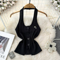 Fashionsense halterbackless single breasted silmslimming lookknitting vest women's outwear western style bottom shirt tops