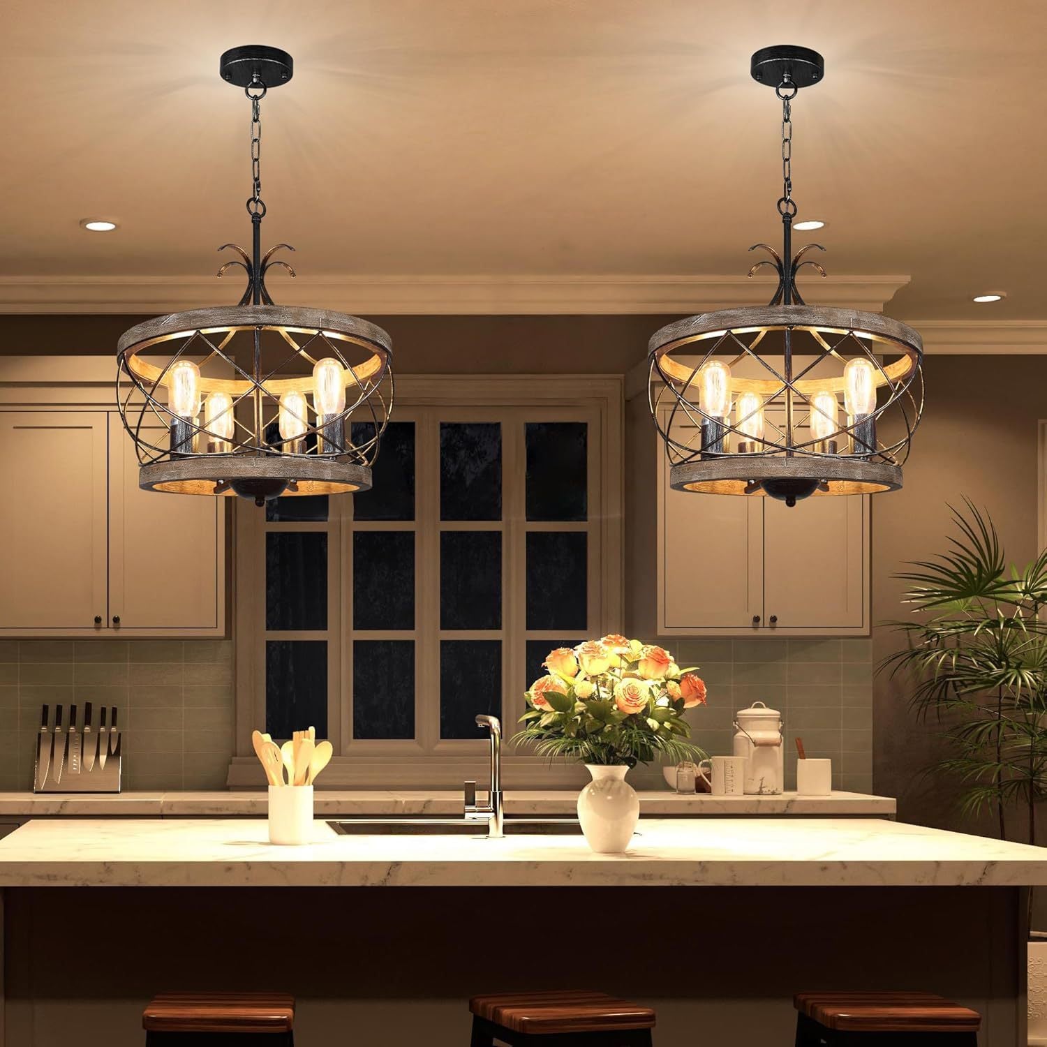 Cross-border special American solid wood country wrought iron chandelier, suitable for restaurant bar island lamp cafe lamp
