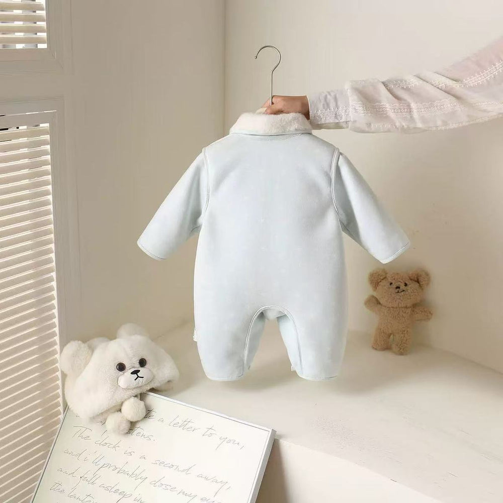 Autumn winterfleece-linedthickened super cute baby onesie for men and women baby outing khaki newborn clothes fleece-lined