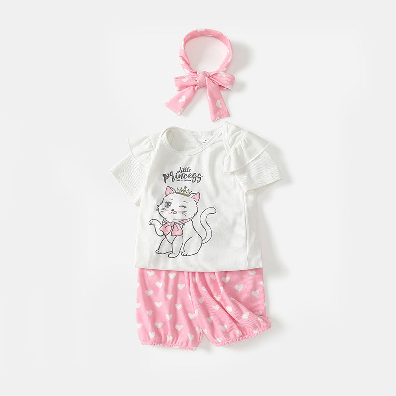 Girls'  new collection: baby & toddler princess style top and floral korean-style summer shorts two-piece set