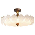 French retro embossed glass flower round ceiling light - walnut wood, soft light, cream style - perfect for kids' rooms and bedrooms