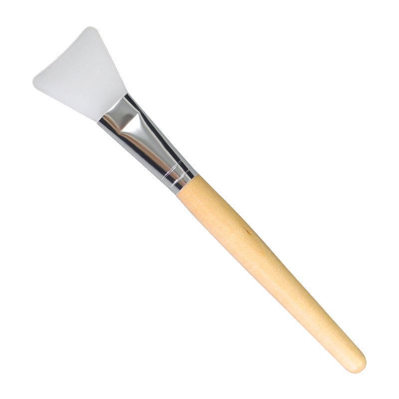 Beauty salon wooden handle silicone mask brush diy facial mask application tool wooden pole makeup brush soft head silicone brush